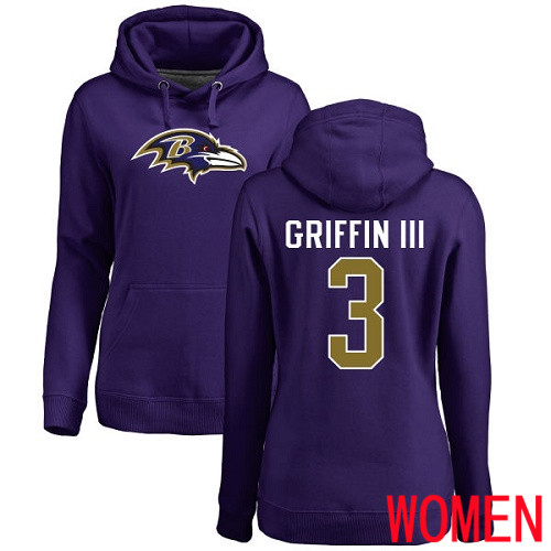 Baltimore Ravens Purple Women Robert Griffin III Name and Number Logo NFL Football #3 Pullover Hoodie Sweatshirt->nfl t-shirts->Sports Accessory